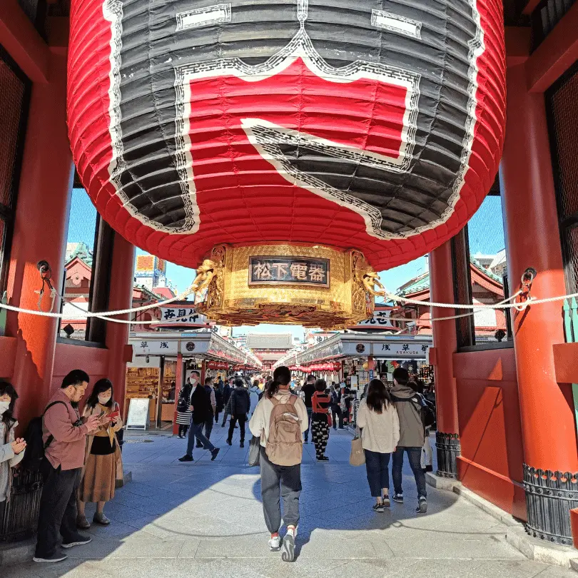 Large red lantern at a temple in Japan