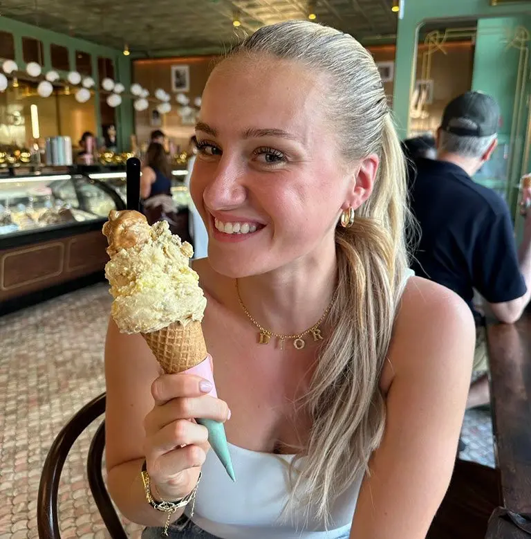 Girl smiling with an ice cream