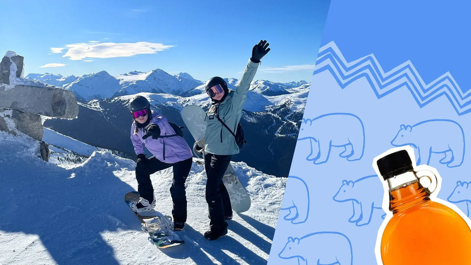 Two persons with snowboards on a mountain