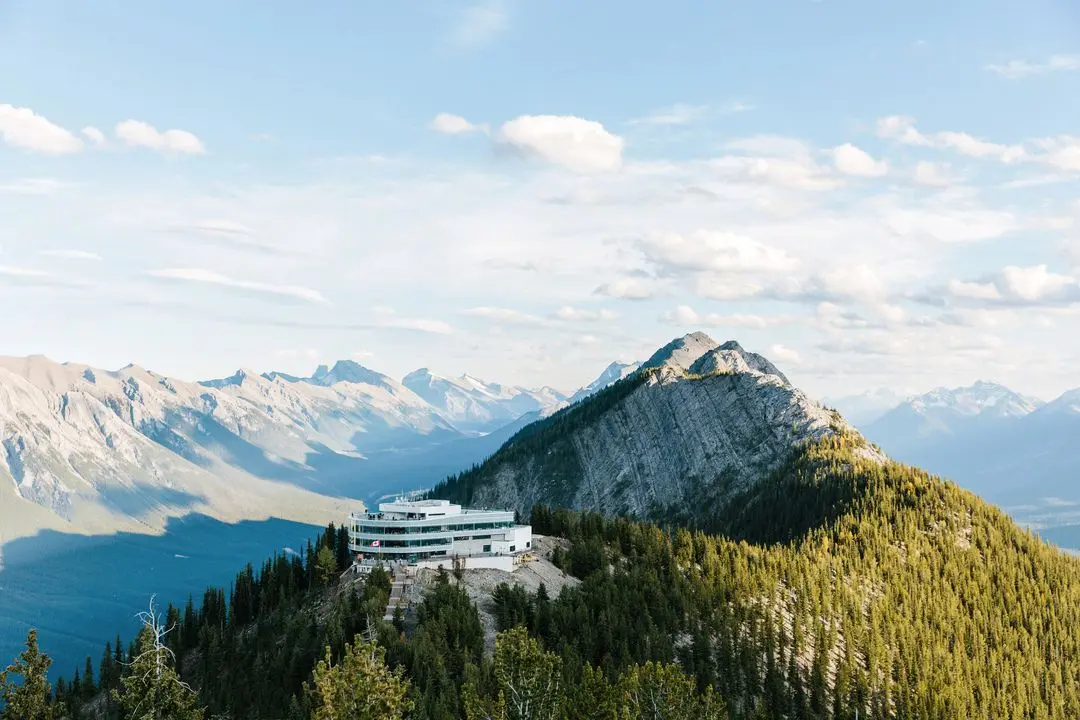 Birdseye view of gondola building on mountain in Banff