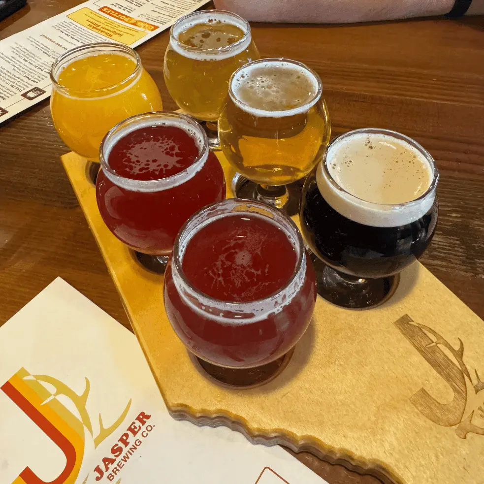 Tasting beer flight at Jasper Brewing Co