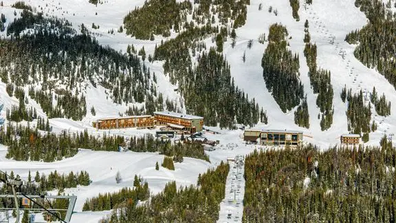 View of Banff Sunshine Village and ski slopes in winter