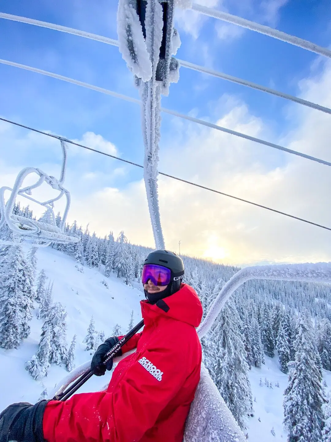 A guy in red jacket in gondola