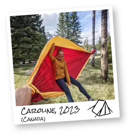 Caroline swings in a hammock in the Canadian woods